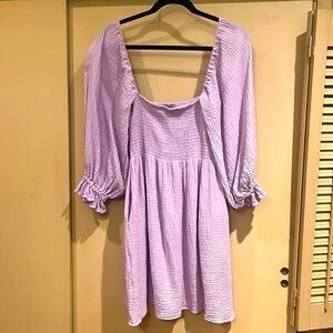 Kourt “sleeper” like lavender mini dress w/ puffy sleeves size small 100% cotton